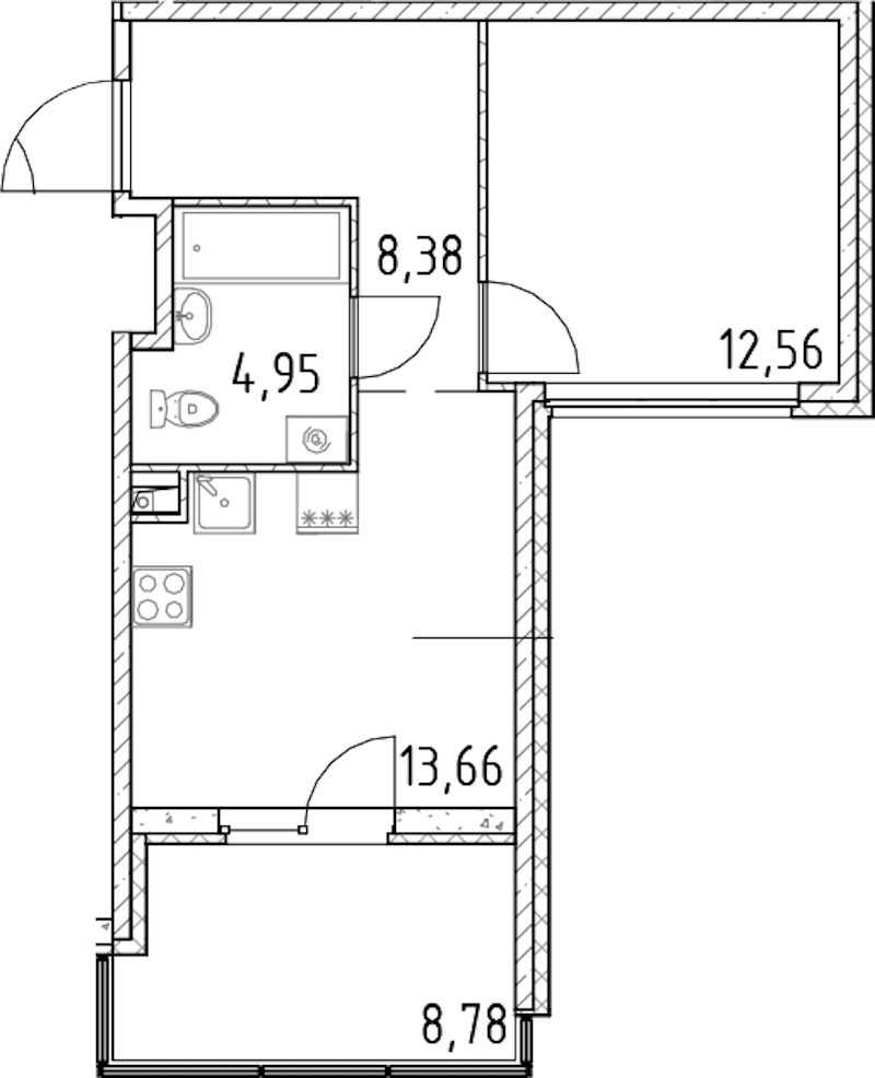 1-комнатная квартира 39.55 м², 15/18 эт., ЖК «Город Первых»
